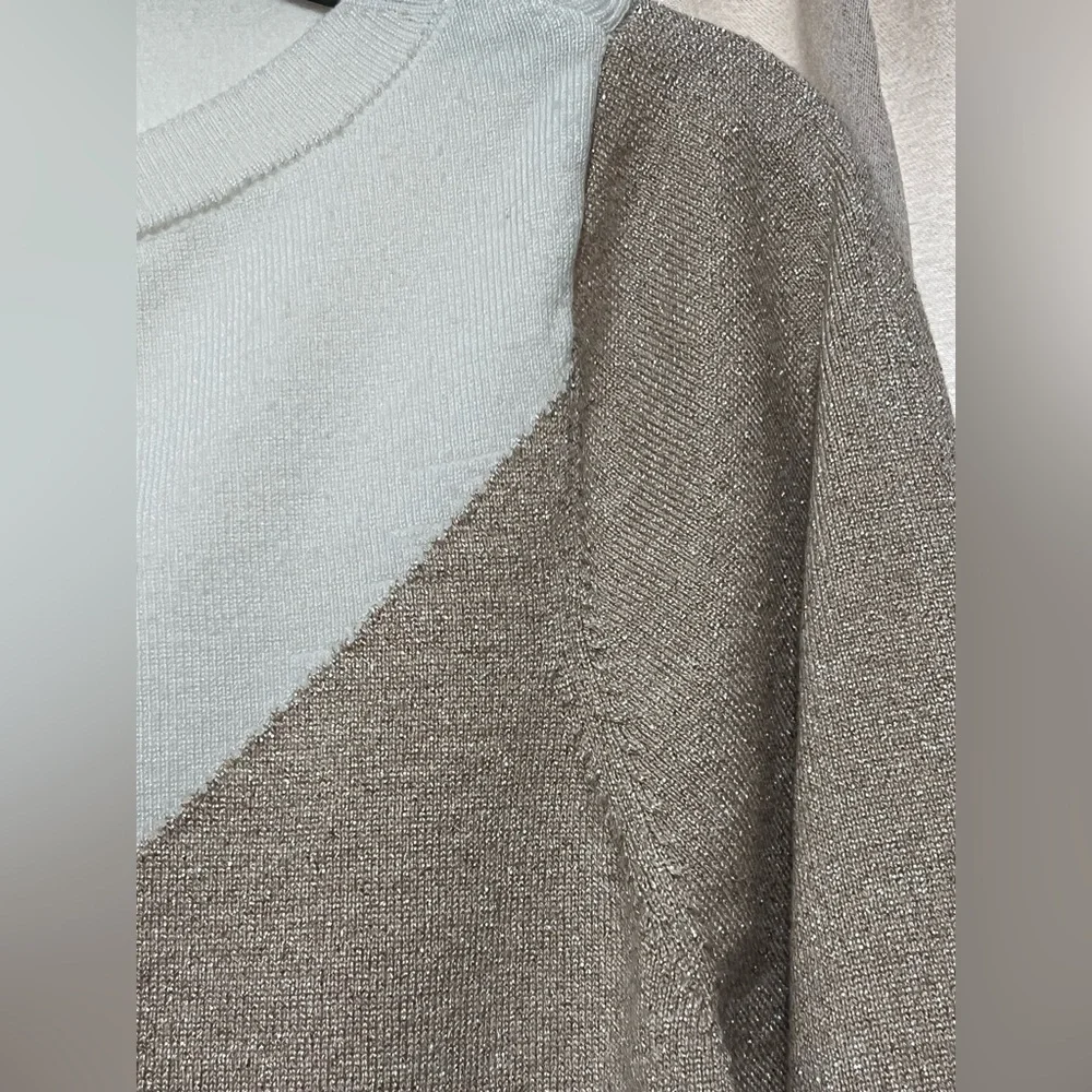 Women's White House Black Market Metallic Gold and Silver Sweater - Picture 4 of 6